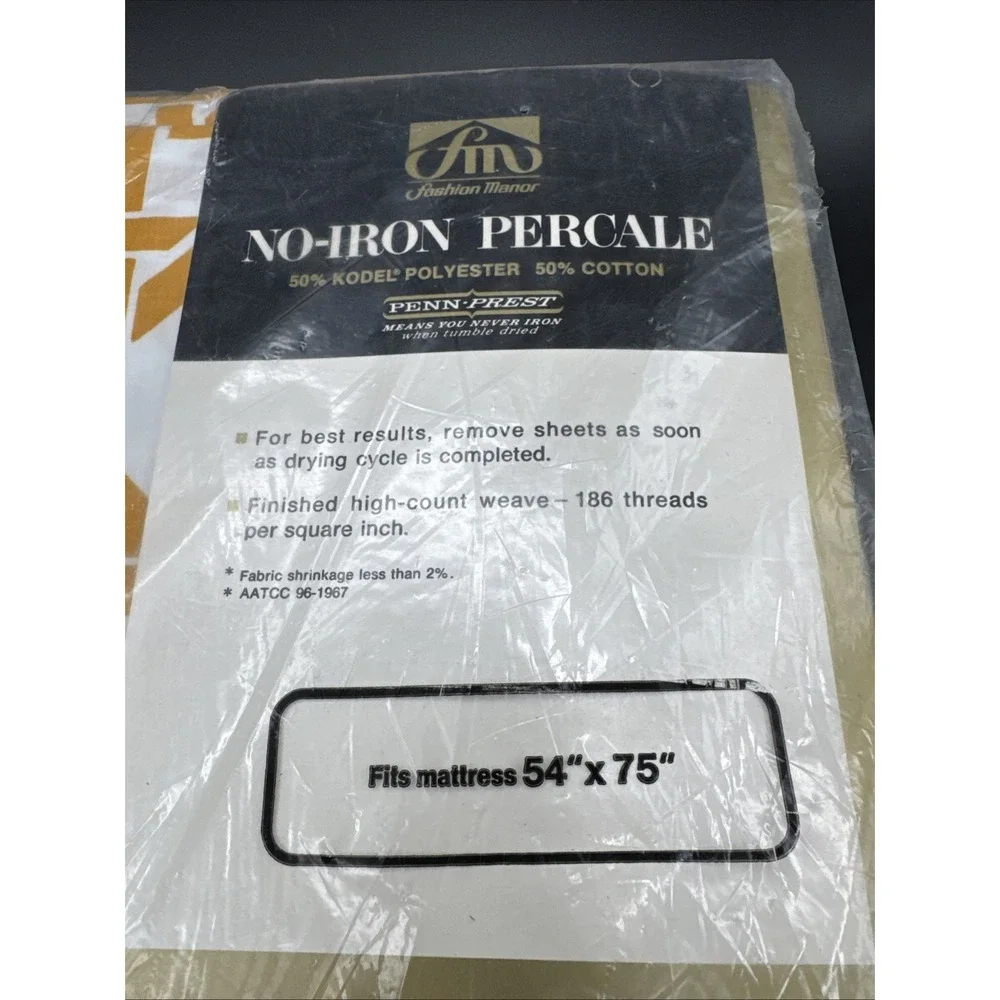 Vintage 70s Bed Sheet FULL FITTED Size Gold Cane Print JC Penny Pennys New